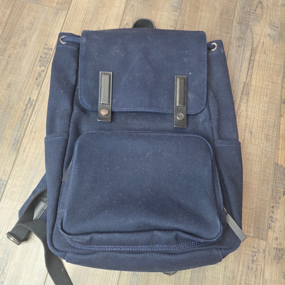 Everlane Modern Snap Backpack Navy Blue Canvas Laptop Rucksack Unisex Utility